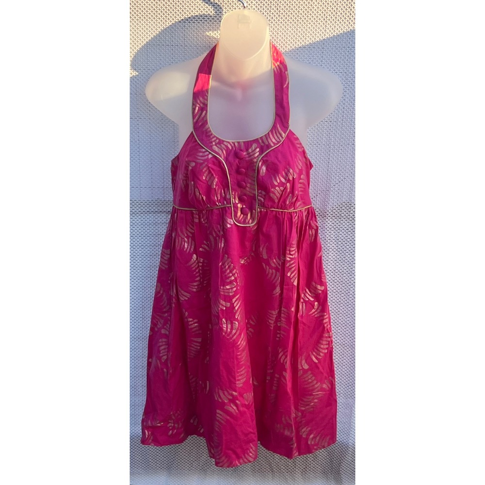 Candie's Pink Gold Metallic Leaf Halter Dress Juniors 5 Y2K